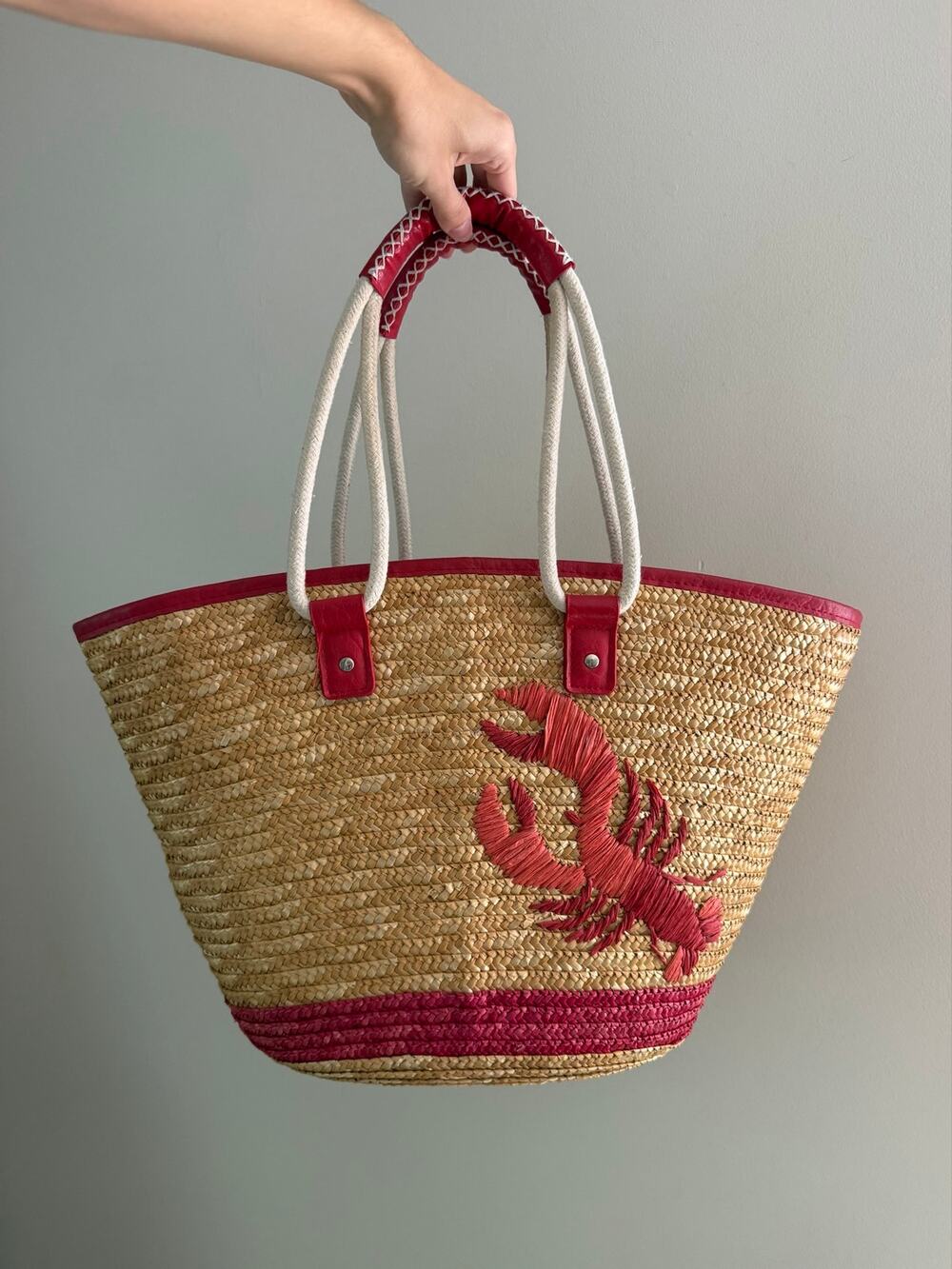 Rare Straw Studios Red Lobster Crawfish Beach Tote